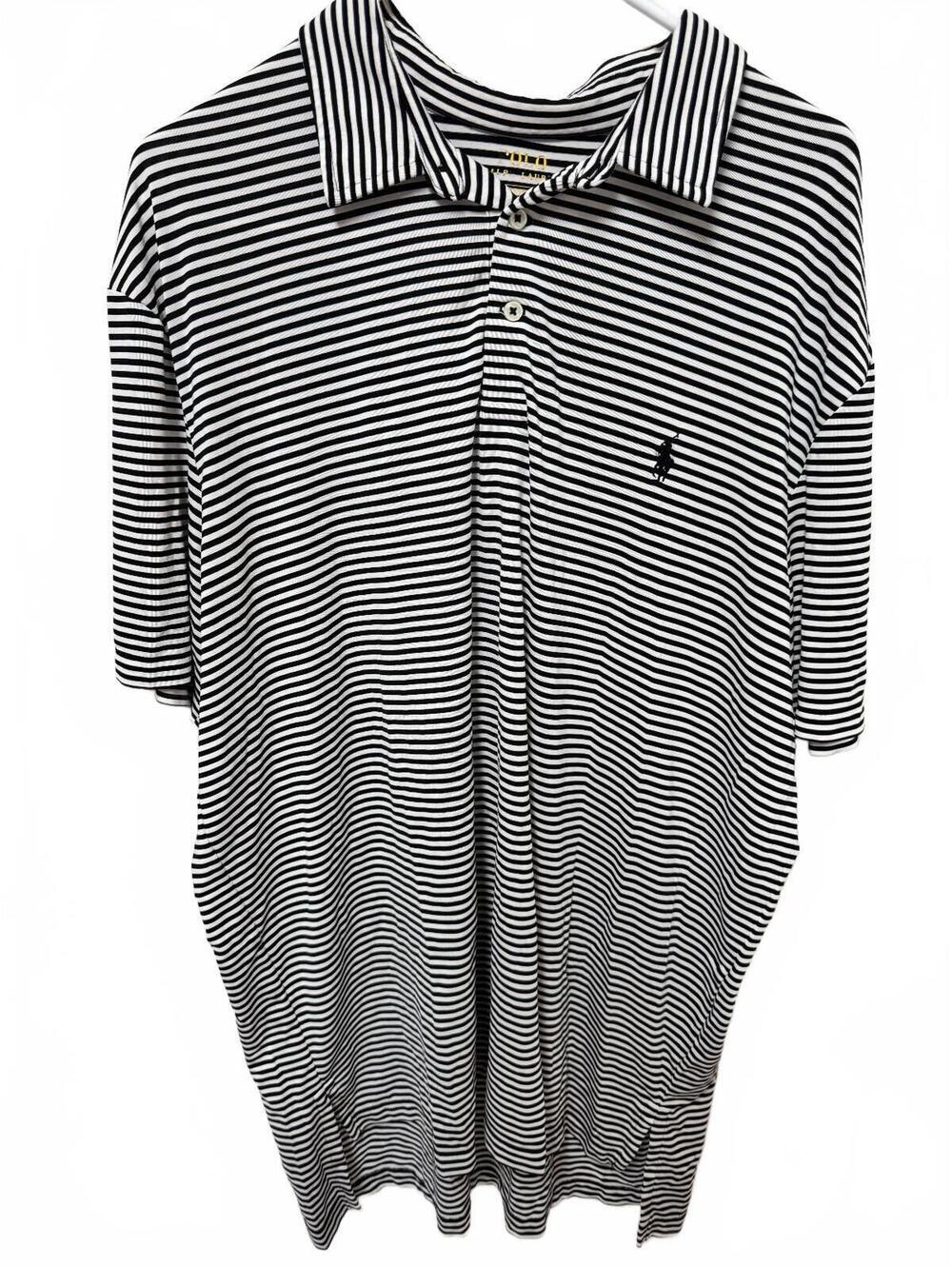 Polo Ralph Lauren Performance Polo Shirt Men XL Black White Striped Short Sleeve